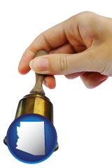 arizona map icon and a bell being rung for the maid or the butler