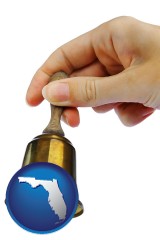 florida map icon and a bell being rung for the maid or the butler
