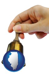 illinois map icon and a bell being rung for the maid or the butler