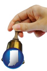 indiana map icon and a bell being rung for the maid or the butler