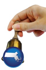 massachusetts map icon and a bell being rung for the maid or the butler