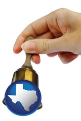 texas map icon and a bell being rung for the maid or the butler